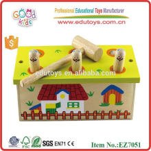 Mini House Design Pounding Bench Children Fun Wooden Hammering Toy